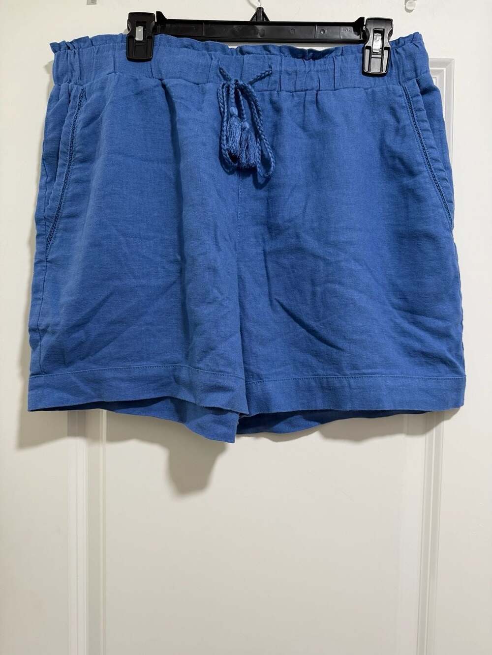 Briggs Blue Linen Blend Drawstring Tassel Shorts Size L